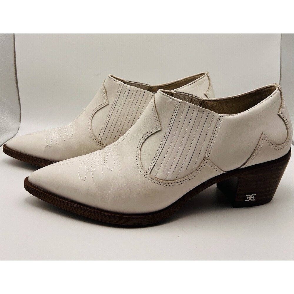 Sam Edelman White Leather Western Ankle Booties Slip On Size 6.5 M